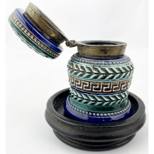 345 - INKS TRIO. Largest 3.5ins. Glass & stoneware,1 Doulton type wheeled design. Some damages. (3)