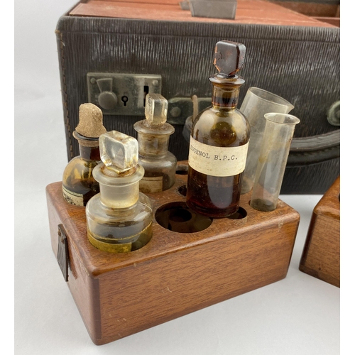 350 - MEDICINE CHEST. Large case with drawers, bottles & instruments. Some contents & paper labels.