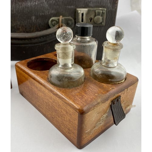 350 - MEDICINE CHEST. Large case with drawers, bottles & instruments. Some contents & paper labels.