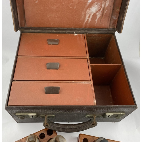 350 - MEDICINE CHEST. Large case with drawers, bottles & instruments. Some contents & paper labels.