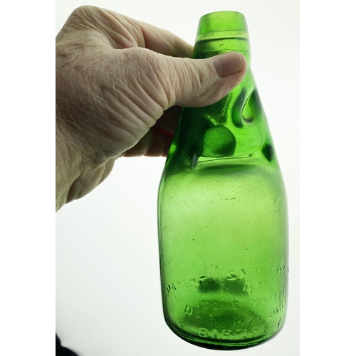 579 - RELIANCE DUMPY CODD BOTTLE. 7.5ins. Green glass, faint embossing PATENT SAFE GROOVE/ 4/ DAN RYLANDS/... 