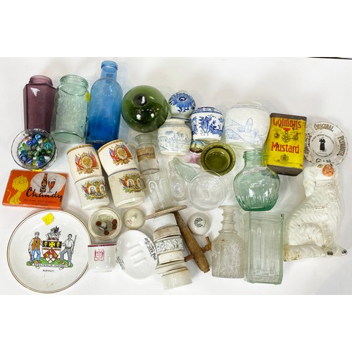 465 - GLASS & POTTERY MIXED GROUP. Tallest 10ins. Eclectic glass & pottery mix. Inc. Commemorative cups, m... 