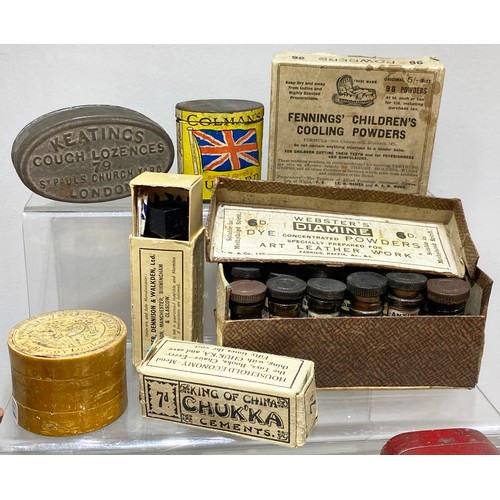 400 - ECLECTIC MIX. Largest 5ins. Inc. Boxed photo tints, childrens cooling powders, wind pills, tins & pe... 