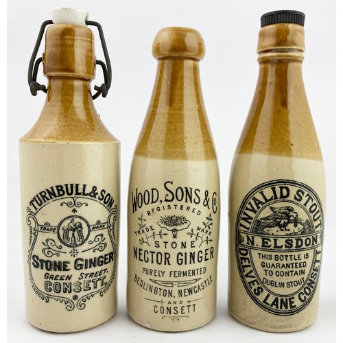 499 - CONSETT GINGER BEER TRIO. Tallest 8.25ins. T.t., ch, s.s. TURNBULL & SON, N. ELSDON & WOOD, SONS & C... 