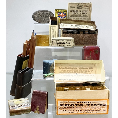 400 - ECLECTIC MIX. Largest 5ins. Inc. Boxed photo tints, childrens cooling powders, wind pills, tins & pe... 