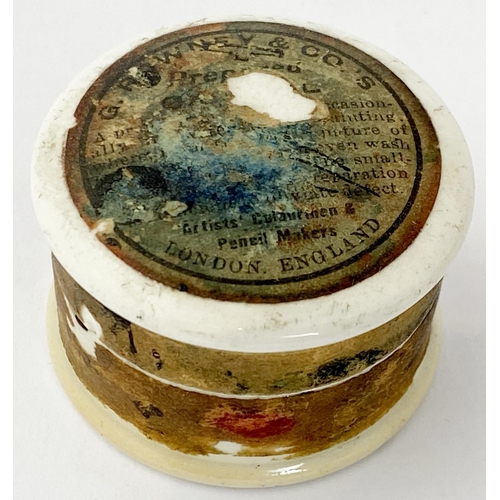 404 - PAPER LABELLED POT LID & BASE TRIO. Largest 1.5ins. Patum Peperium for toast & biscuits,G Rowney & C... 