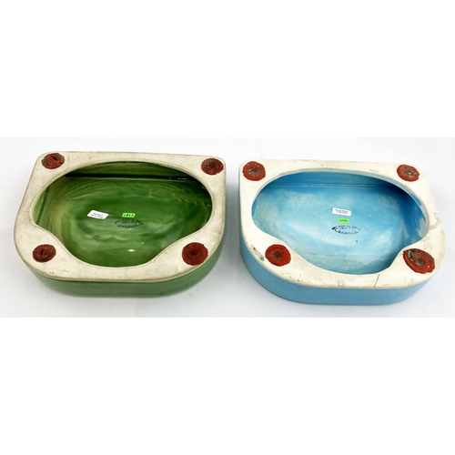 406 - BOURNE DENBY ASHTRAY DUO. 7 x 5.5ins. Pottery ashtrays, embossed lettering, PLAYERS PLEASE/ ITS THE ... 