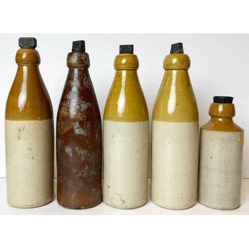 459 - LARGE GINGER BEER GROUP. Tallest 10.5ins. 3 lge ch,t.t, 1 all brown impd & 1 std t.t, R. WHITE & BA... 