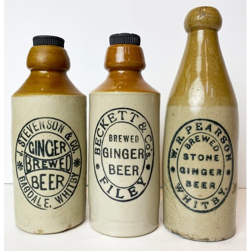 430 - NORTH YORKSHIRE GINGER BEER TRIO. Tallest 8ins. T.t, 2 std, 1 ch. FILEY & WHITBY. Rear p.m. Some dam... 