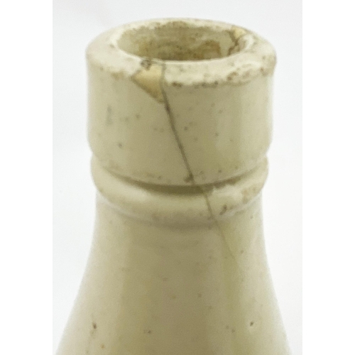 17 - GLASGOW GINGER BEER BOTTLE. 8.7ins tall, stumpy ch. shape, all white, chisel cork lip (side hairline... 