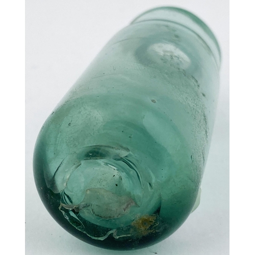 31 - FREE BLOWN APOTHECARY PHIAL. 2.4ins tall, striking aquamarine colour cylindrical phial with large fl... 