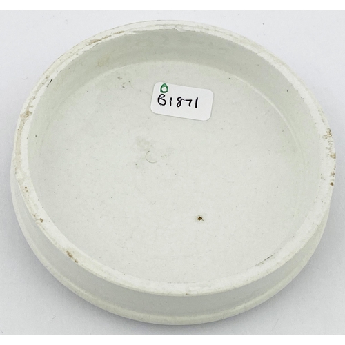 51 - DE BRANDON POT LID. 3.5ins diam. Black transfer. PASTA PARA DENTES COMPOSTA DO. With angel pict to c... 