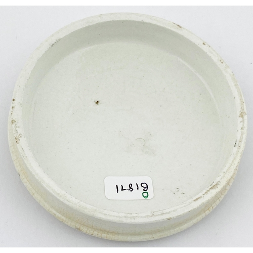 51 - DE BRANDON POT LID. 3.5ins diam. Black transfer. PASTA PARA DENTES COMPOSTA DO. With angel pict to c... 