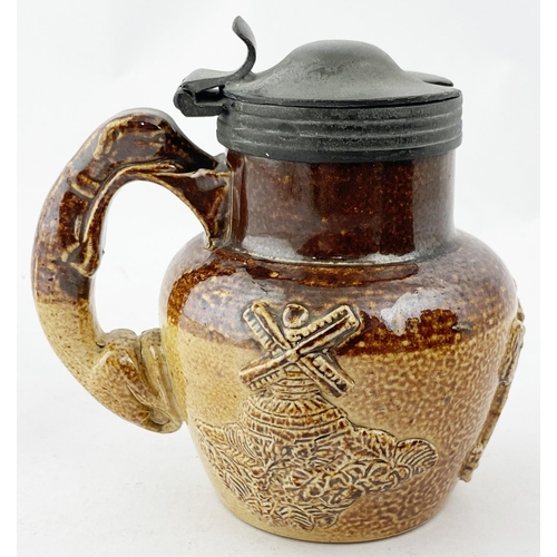 122 - SALT GLAZED JUG. 3.6ins tall. A truly delightful small size sprigged t.t. salt glazed jug with pewte... 
