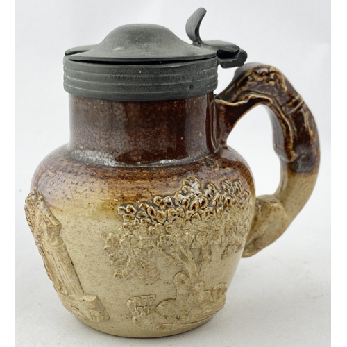 122 - SALT GLAZED JUG. 3.6ins tall. A truly delightful small size sprigged t.t. salt glazed jug with pewte... 