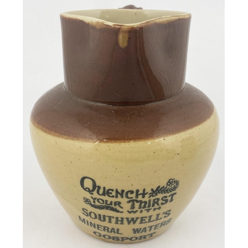 167 - GOSPORT MINERAL WATERS ADVERTISING JUG. 6ins tall, bulbous bodied jug, lower cream colour, top area ... 