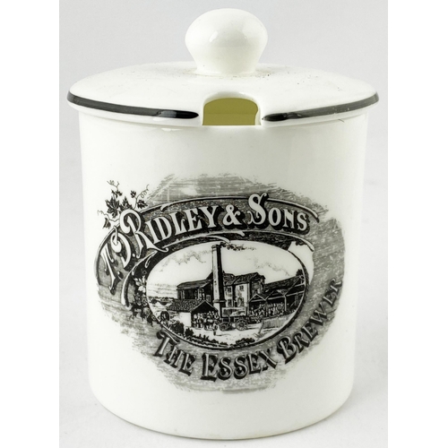 172 - ESSEX BREWERY MUSTARD POT. 3.4ins tall. White ceramic lidded pot, large front transfer for T D Ridle... 