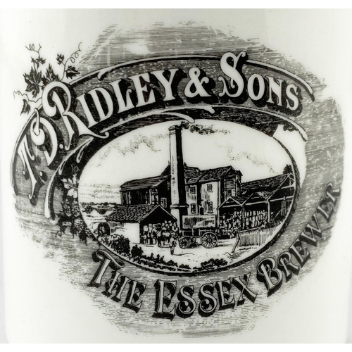 172 - ESSEX BREWERY MUSTARD POT. 3.4ins tall. White ceramic lidded pot, large front transfer for T D Ridle... 