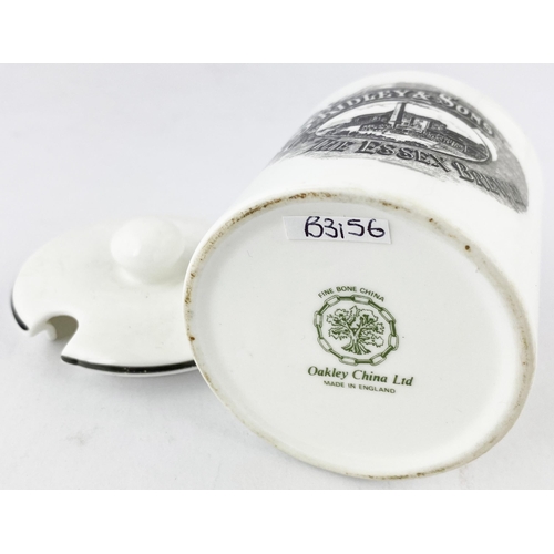172 - ESSEX BREWERY MUSTARD POT. 3.4ins tall. White ceramic lidded pot, large front transfer for T D Ridle... 