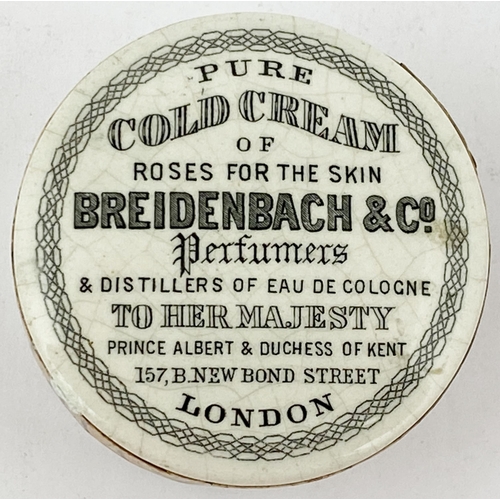 176 - BREIDENBACH & CO POT LID & BASE. 2.7ins diam. Black transfer with paper label to outer & base. PURE/... 