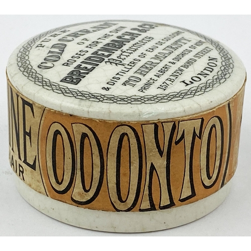 176 - BREIDENBACH & CO POT LID & BASE. 2.7ins diam. Black transfer with paper label to outer & base. PURE/... 