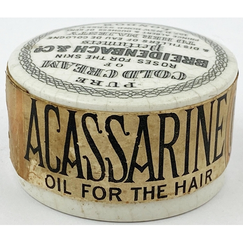 176 - BREIDENBACH & CO POT LID & BASE. 2.7ins diam. Black transfer with paper label to outer & base. PURE/... 