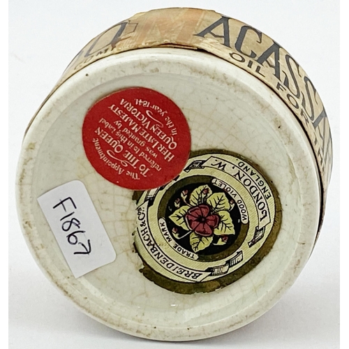 176 - BREIDENBACH & CO POT LID & BASE. 2.7ins diam. Black transfer with paper label to outer & base. PURE/... 