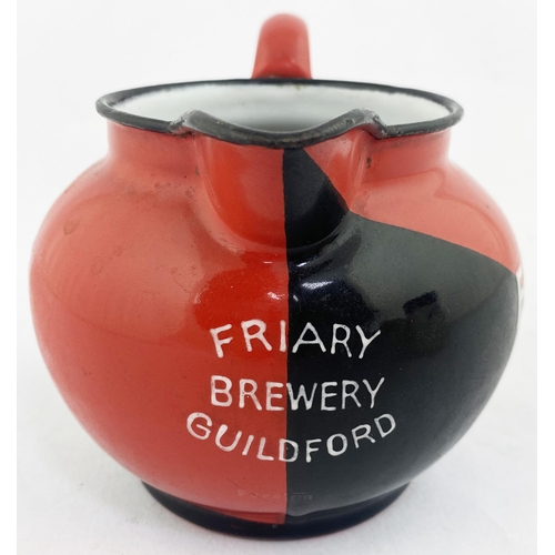 4 - GUILDFORD FRIARY ALE ENAMELLED PUB JUG. 3.7ins tall. Stylish white lettering on red & black ground. ... 