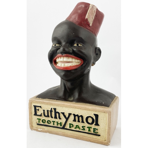 23 - EYTHYMOL TOOTH PASTE SHOP ADVERTISING STATUETTE. 8.5ins tall. Heavy plaster cast happy smiling black... 