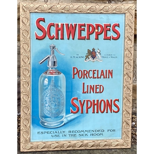 24 - SCHWEPPES PORCELAIN LINED SYPHONS FRAMED SHOWCARD. 21.7 x 16.6ins frame perimeter. An impressive adv... 