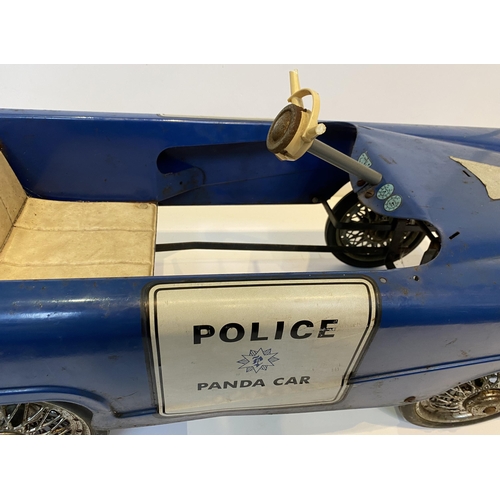 25 - CHILDS VINTAGE PEDAL POLICE CAR. 35ins long, 14.5ins wide, 16ins high. POLICE PANDA CAR to door each... 