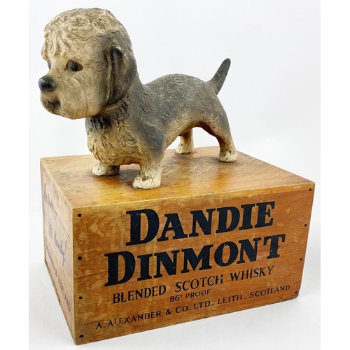 30 - DANDY DINMONT ADVERTISING FIGURE. 9.9ins tall. Composite dog model atop a wooden plinth with adverti... 