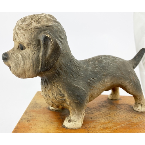 30 - DANDY DINMONT ADVERTISING FIGURE. 9.9ins tall. Composite dog model atop a wooden plinth with adverti... 