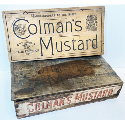 32 - COLMANS MUSTARD WOODEN DISPLAY BOXES DUO. Largest 20.25 x 10.5ins. Paper labels, displayed to inside... 