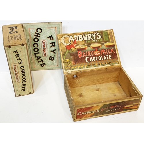 37 - WOODEN CHOCOLATE DISPLAY BOX DUO. Largest 11.75 x 8ins. Both with paper labels on the outside & insi... 