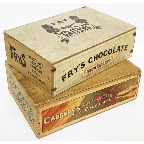 37 - WOODEN CHOCOLATE DISPLAY BOX DUO. Largest 11.75 x 8ins. Both with paper labels on the outside & insi... 