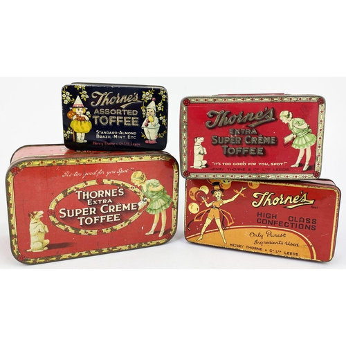 47 - THORNES TOFFEE TINS GROUP. Largest 6.5 x 4ins. All with coloured various assorted images. Fine group... 