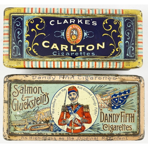 51 - CIGARETTES TIN DUO. Largest 6.75 x 3ins. Great pictorial of Dandy Firth to one with instruments plus... 