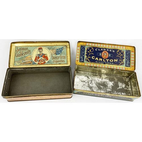 51 - CIGARETTES TIN DUO. Largest 6.75 x 3ins. Great pictorial of Dandy Firth to one with instruments plus... 