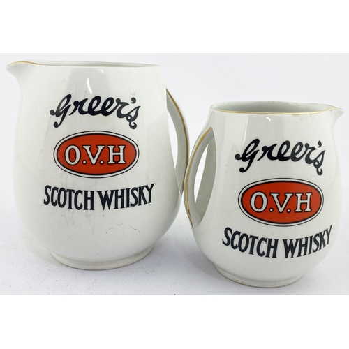 55 - GREERS OVH SCOTCH WHISKY PUB JUG DUO. Tallest 4.6. Similar pair with inset handle style identically ... 