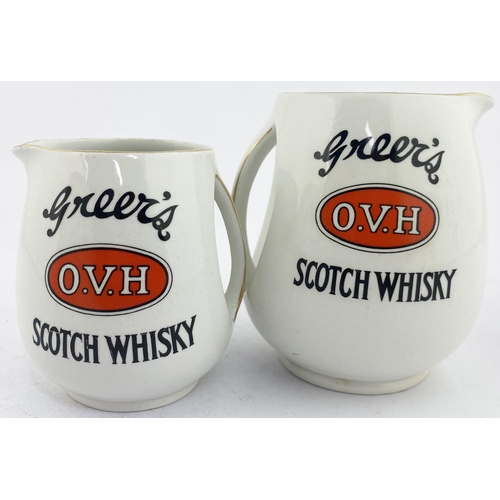 55 - GREERS OVH SCOTCH WHISKY PUB JUG DUO. Tallest 4.6. Similar pair with inset handle style identically ... 