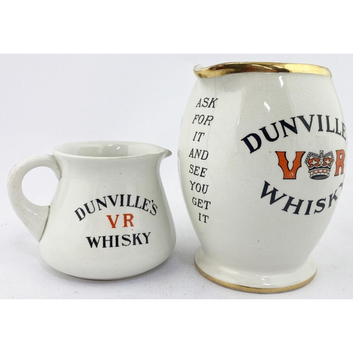 59 - DUNVILLES VR WHISKY PUB JUG DUO. Tallest 5.5ins, taller with inbuilt handle design & more ornate tra... 