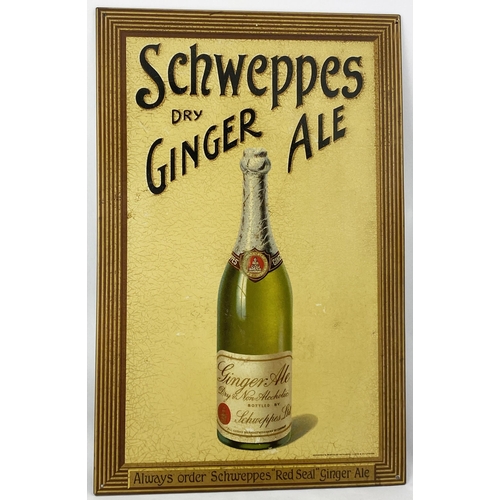 73 - SCHWEPPES DRY GINGER ALE SELF FRAMED TIN SIGN. Multi coloured image of a fully labelled bottle. To b... 