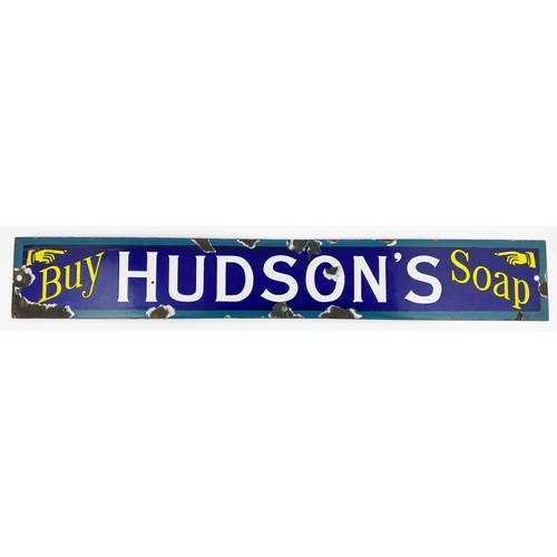 78 - HUDSONS SOAP ENAMEL SIGN. 19.9 x 3ins. Two pointing hands eitherside of the threewords oflettering. ... 