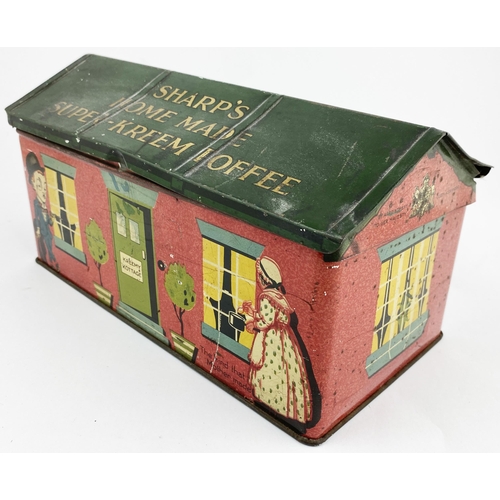 82 - SHARPS HOME MADE SUPER CREAM HOUSE SHAPED TIN. 10.6ins L, 5.4 W, 5 D. Shaped tin in the form of KREE... 