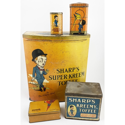 85 - SHARPS SUPER KREEM TINS GROUP. Largest shop counter display/ dispenser 13ins tall. Familiar monavcle... 