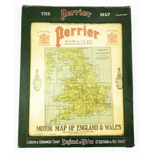 88 - PERRIER TABLE WATERS MAP OF ENGLAND & WALES IN LEATHER EFFECT WALLET. 13.4 x 10.7ins. Period loose l... 