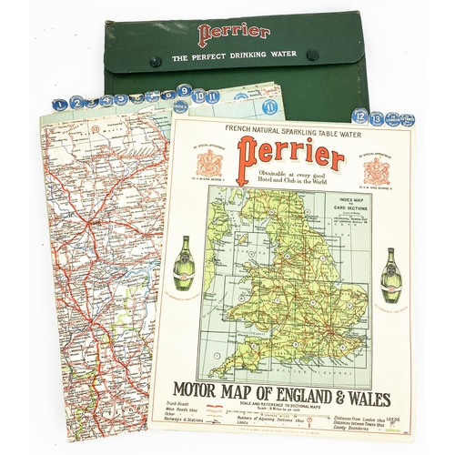 88 - PERRIER TABLE WATERS MAP OF ENGLAND & WALES IN LEATHER EFFECT WALLET. 13.4 x 10.7ins. Period loose l... 