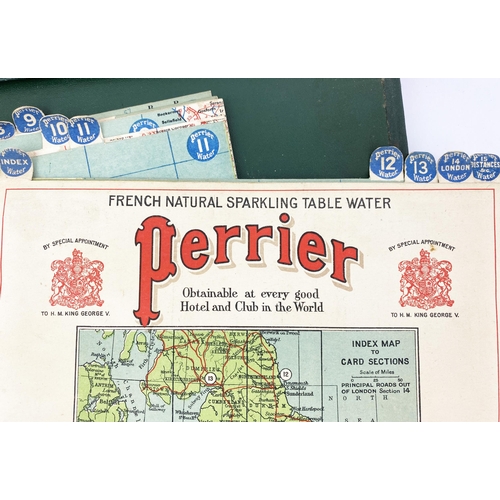 88 - PERRIER TABLE WATERS MAP OF ENGLAND & WALES IN LEATHER EFFECT WALLET. 13.4 x 10.7ins. Period loose l... 