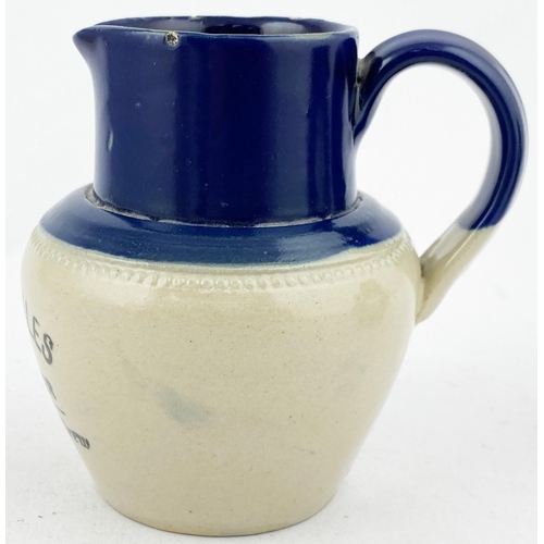 103 - TOWER ALES TADCASTER WATER JUG. 4.1ins tall.Deep blue top stoneware jug,transfer below lip. Three ti... 